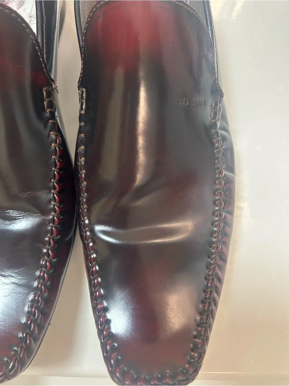 TED BAKER hand burnished square toe men’s loafers. Size 13. Hand stitched